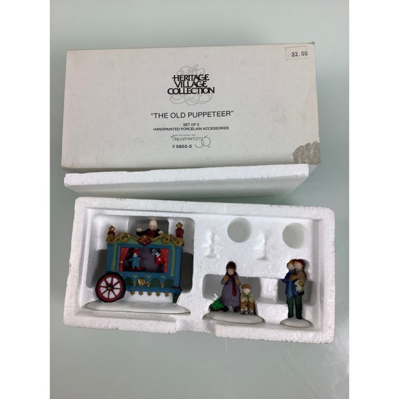 VTG Dept 56 heritage village collection The old Puppeteer 3 figurines Complete - Picture 2 of 11